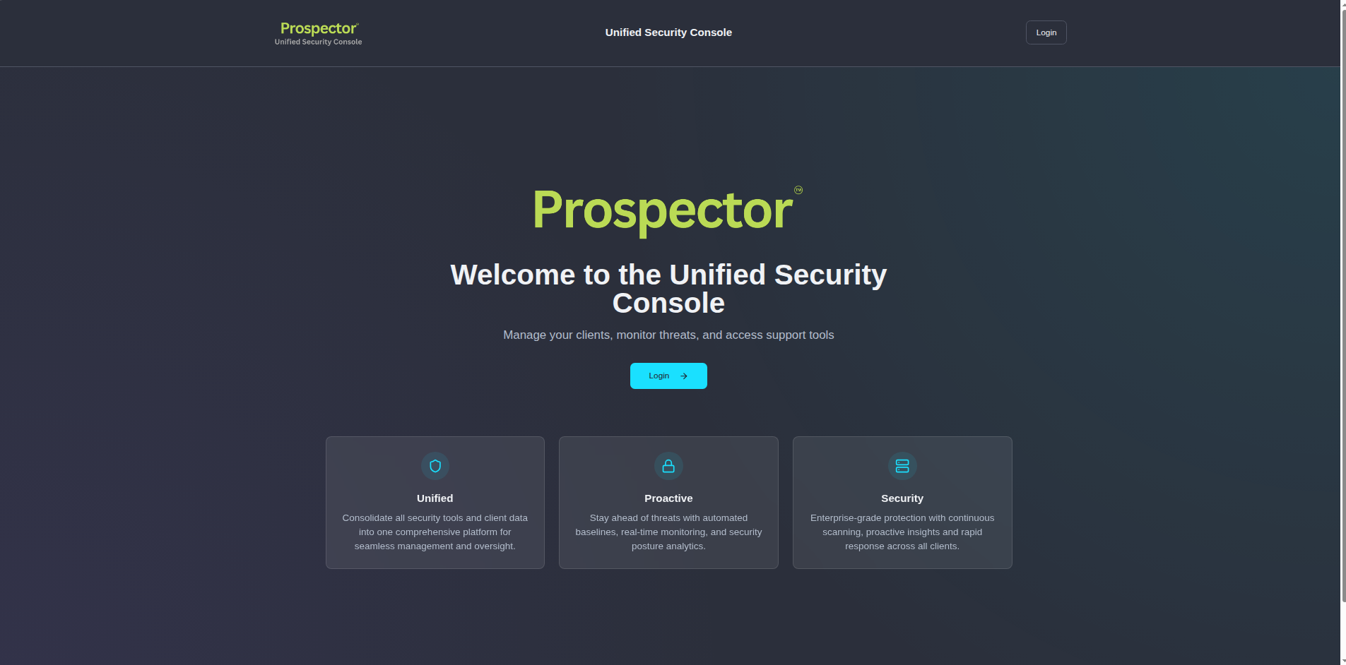 Unified Security Console dashboard